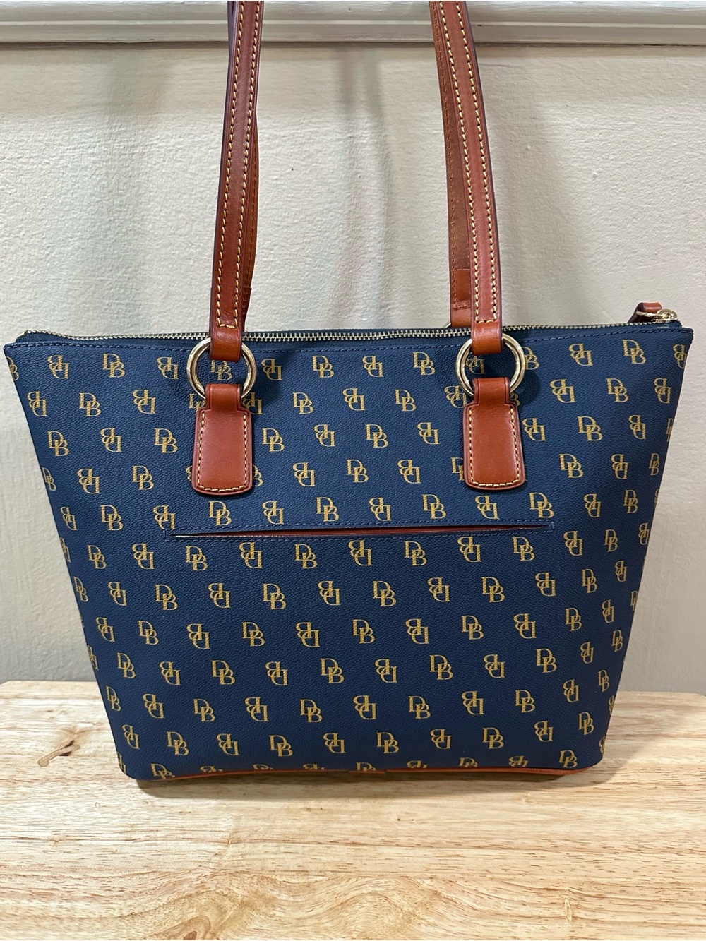 Dooney & Bourke Navy and Brown Signature Tote - Picture 11 of 16